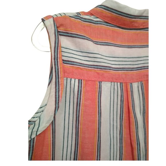 Tommy Hilfiger Orange White Stripe Linen and Cotton Sleeveless Shift Dress US 10 - Picture 9 of 12